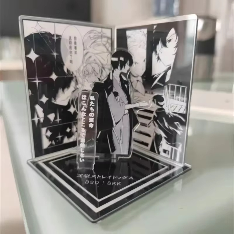 Event Support - アニメ BSD 『ソウコク』シーン アクリルスタンド 大沢悟、中原卓也、白黒のコミックパネル、背景、卓上装飾