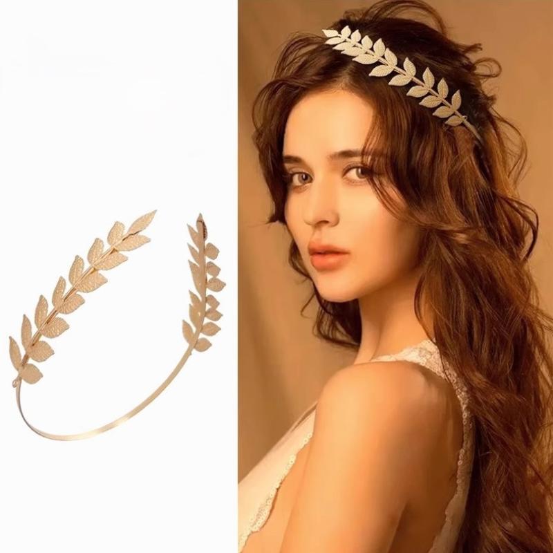 Event Suppliers - 【B】レトロなゴールドカラーのリーフ柄ヘッドバンド、ヘッドピース、ティアラ、ヘアアクセサリー、ギリシャ風の女神風ヘアジュエリー、ウェディング用ヘアアクセサリー