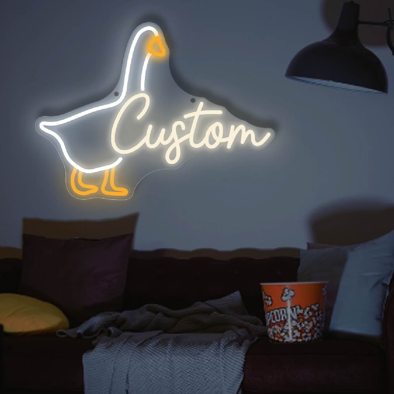 テキストとガチョウのデザインが入ったカスタムネオンサイン、屋 - Neon Sign Party のレビューと価格