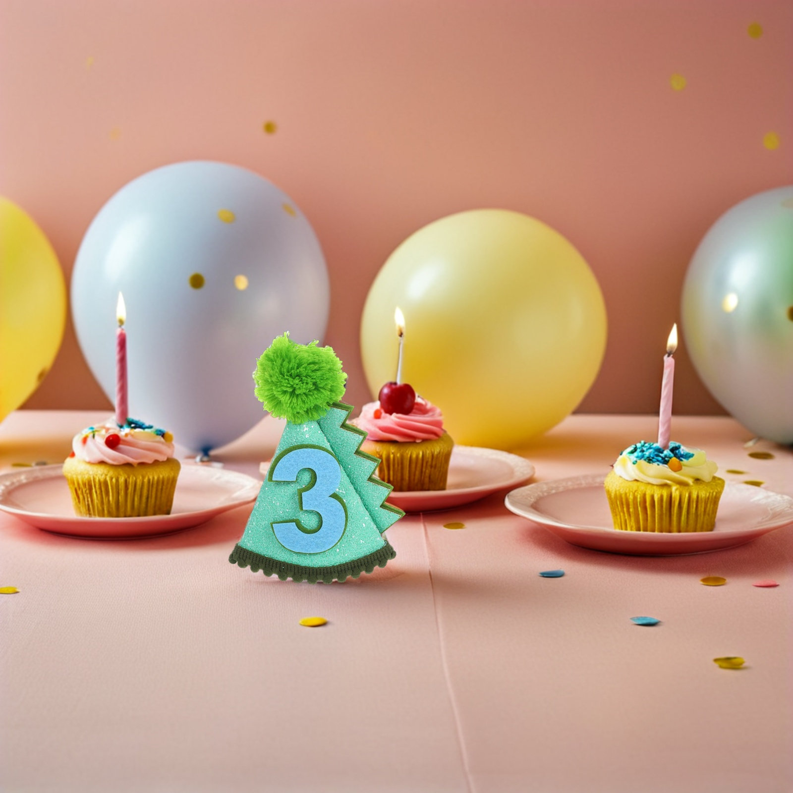 恐竜柄のコーン型バースデーハット、緑色のスパンコール、数字の - Party Hat Cone のレビューと価格