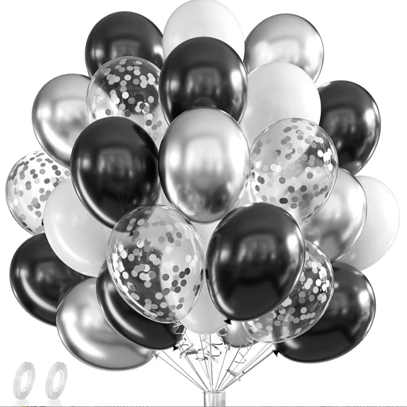 42 個シルバーブラックホワイト紙吹雪ラテックス風船ハッピー - Balloon Pump Hand のレビューと価格