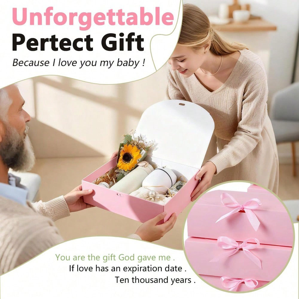 5個入り、おしゃれなピンク色のギフトボックス。サテンリボン付 - Event Party Box のレビューと価格