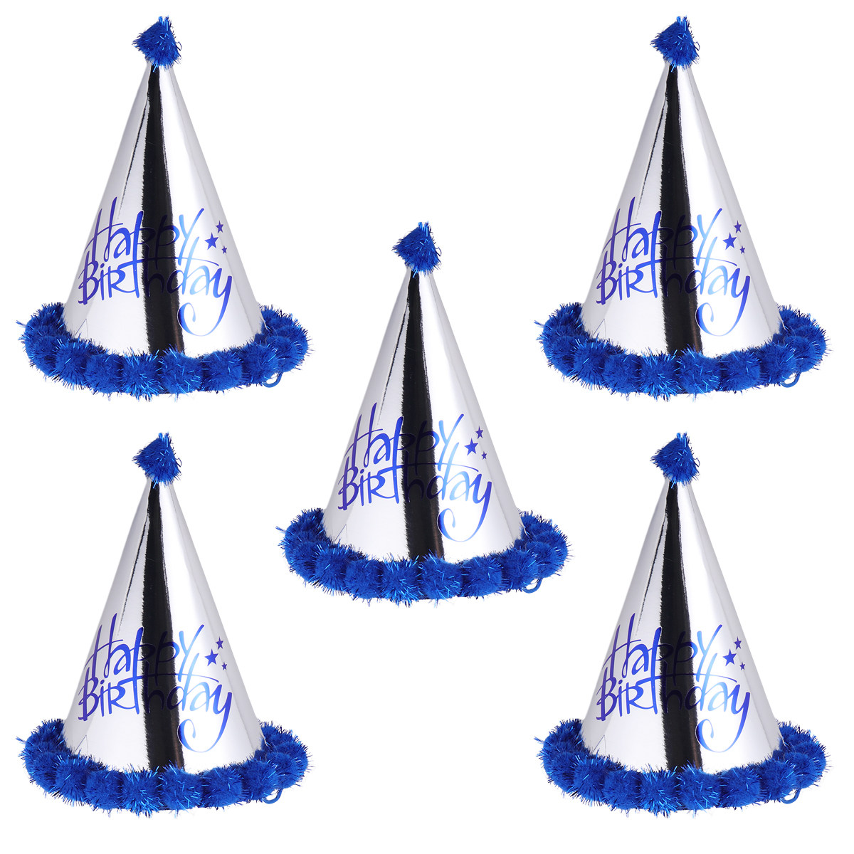 5個入り レーザーホイル紙製ポンポン付きバースデーハット。キ - Party Hat Cone のレビューと価格