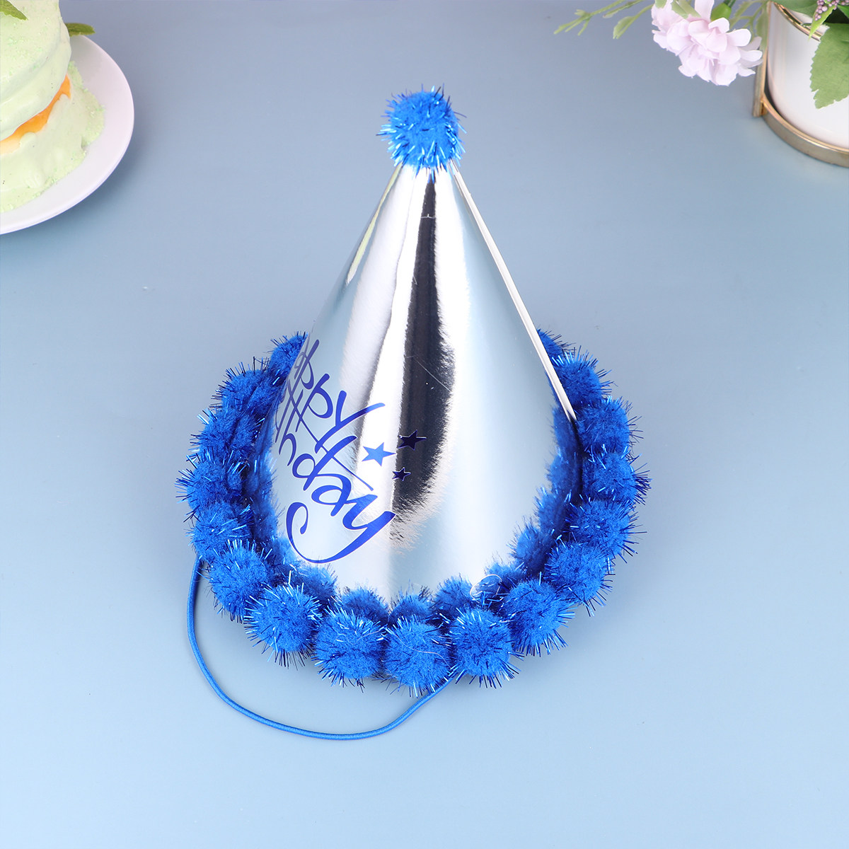 5個入り レーザーホイル紙製ポンポン付きバースデーハット。キ - Party Hat Cone のレビューと価格